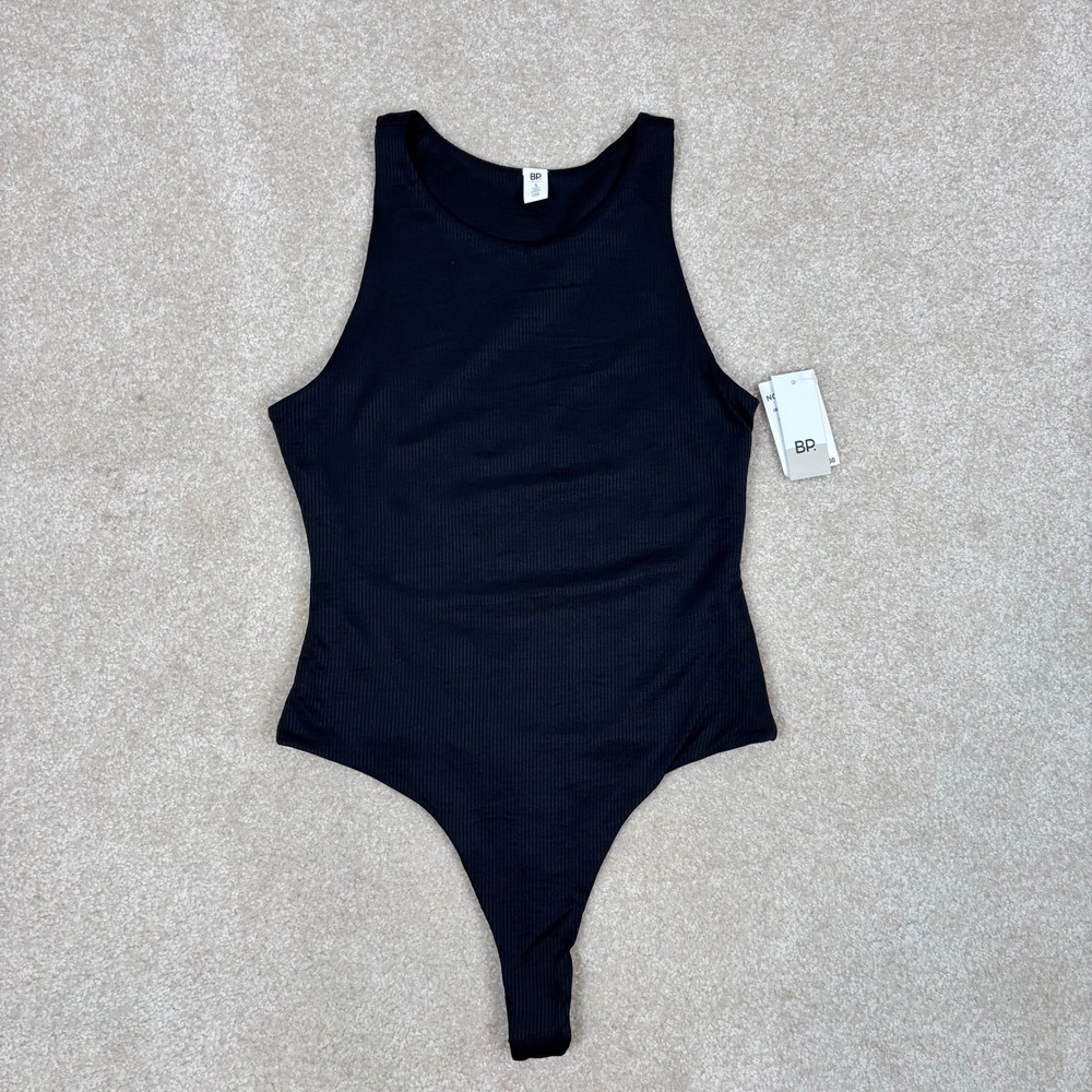 BP Nordstrom Womens Black‎ Ribbed High Neck Sleeveless Bodysuit Size S